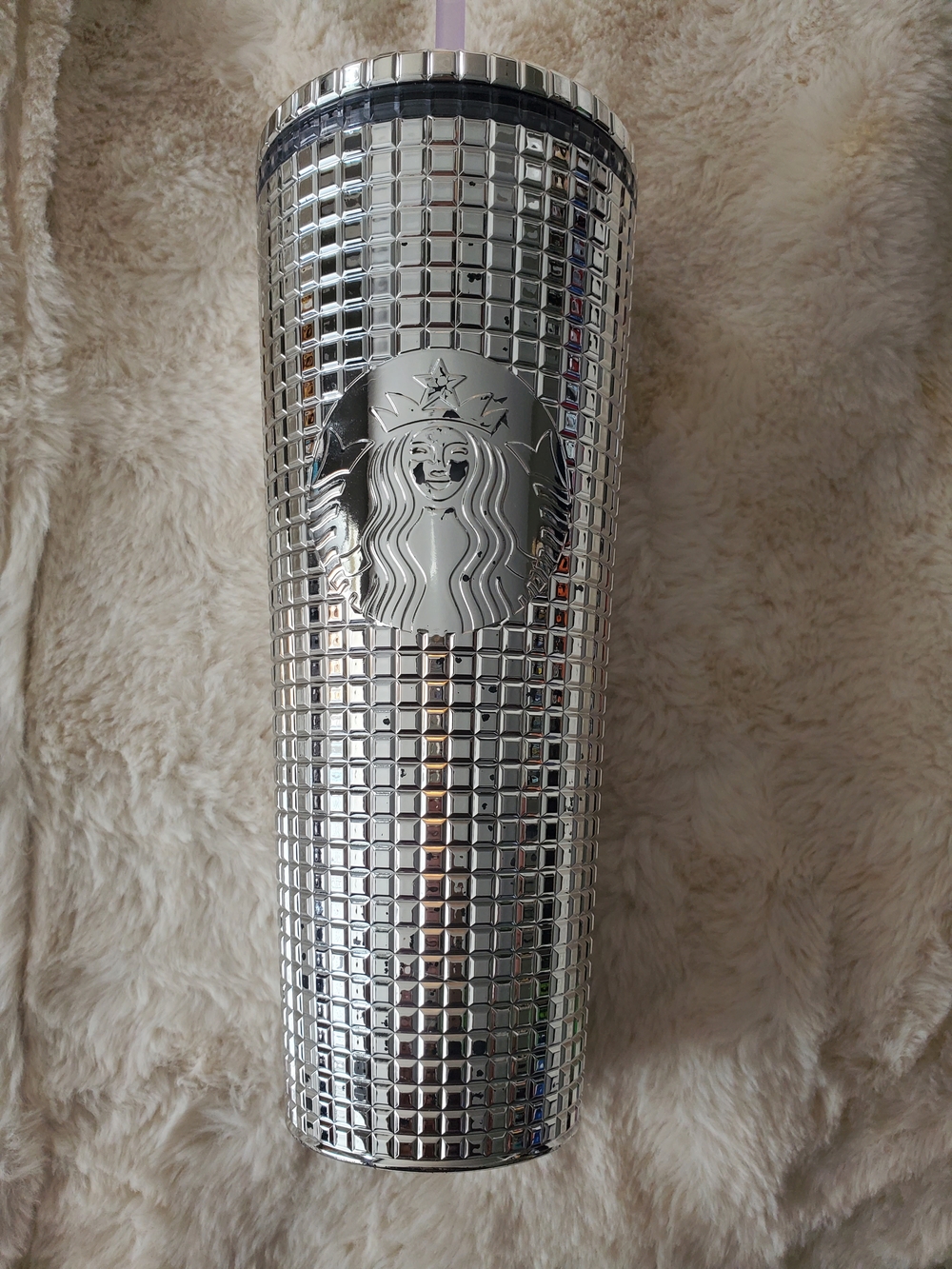 Starbucks Holiday 2023 Silver Disco Grid Tumbler with Straw 24oz